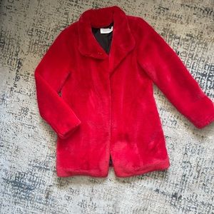 Calvin Klein Faux Fur Oversized Coat Red XS